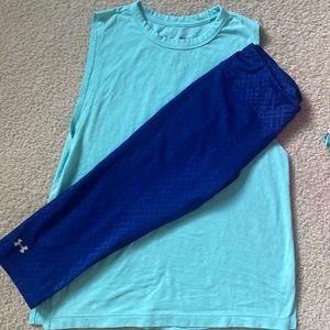 (Bundle) Under Armour 3/4 tights + oversized baby teal top